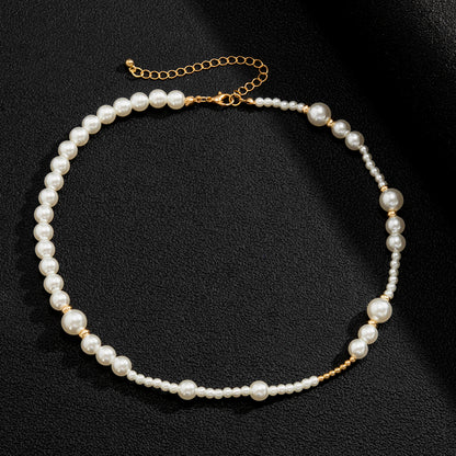 handmade asymmetric faux pearl beaded choker necklace, men’s beaded necklaces, faux pearl bead necklace, bead necklace women’s, glass bead necklace, handmade necklaces