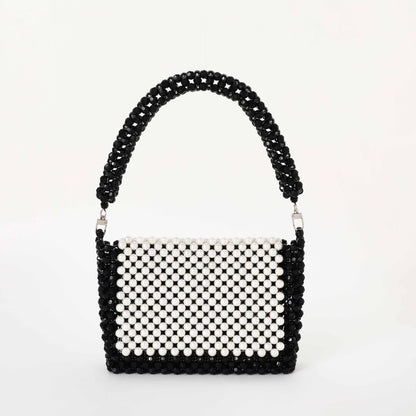 beaded handbag, beaded shoulder bag, handmade beaded bags, black beaded bag, white beaded bag