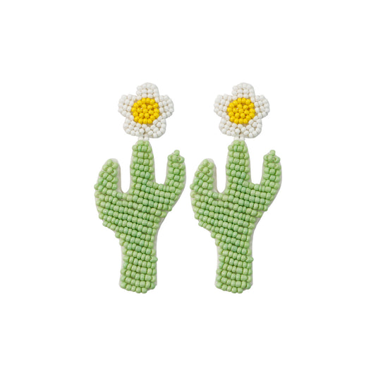 handmade cactus perler beaded earrings, mini perler bead earrings, cute perler bead earrings, beaded dangle earrings, patterns beaded earrings, handmade beaded earrings, boho beaded earrings, green beaded earrings