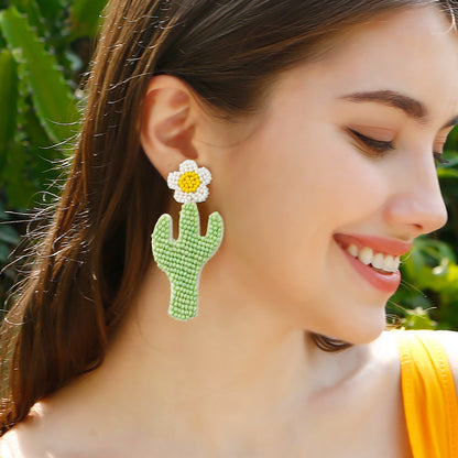 handmade cactus perler beaded earrings, mini perler bead earrings, cute perler bead earrings, beaded dangle earrings, patterns beaded earrings, handmade beaded earrings, boho beaded earrings, green beaded earrings