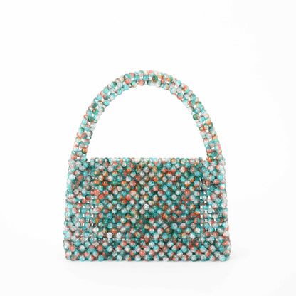 beaded handbag, handmade beaded bag, green beaded bag, small beaded bag, classic beaded bag, vintage beaded bag