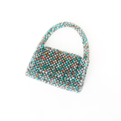 beaded handbag, handmade beaded bag, green beaded bag, small beaded bag, classic beaded bag, vintage beaded bag