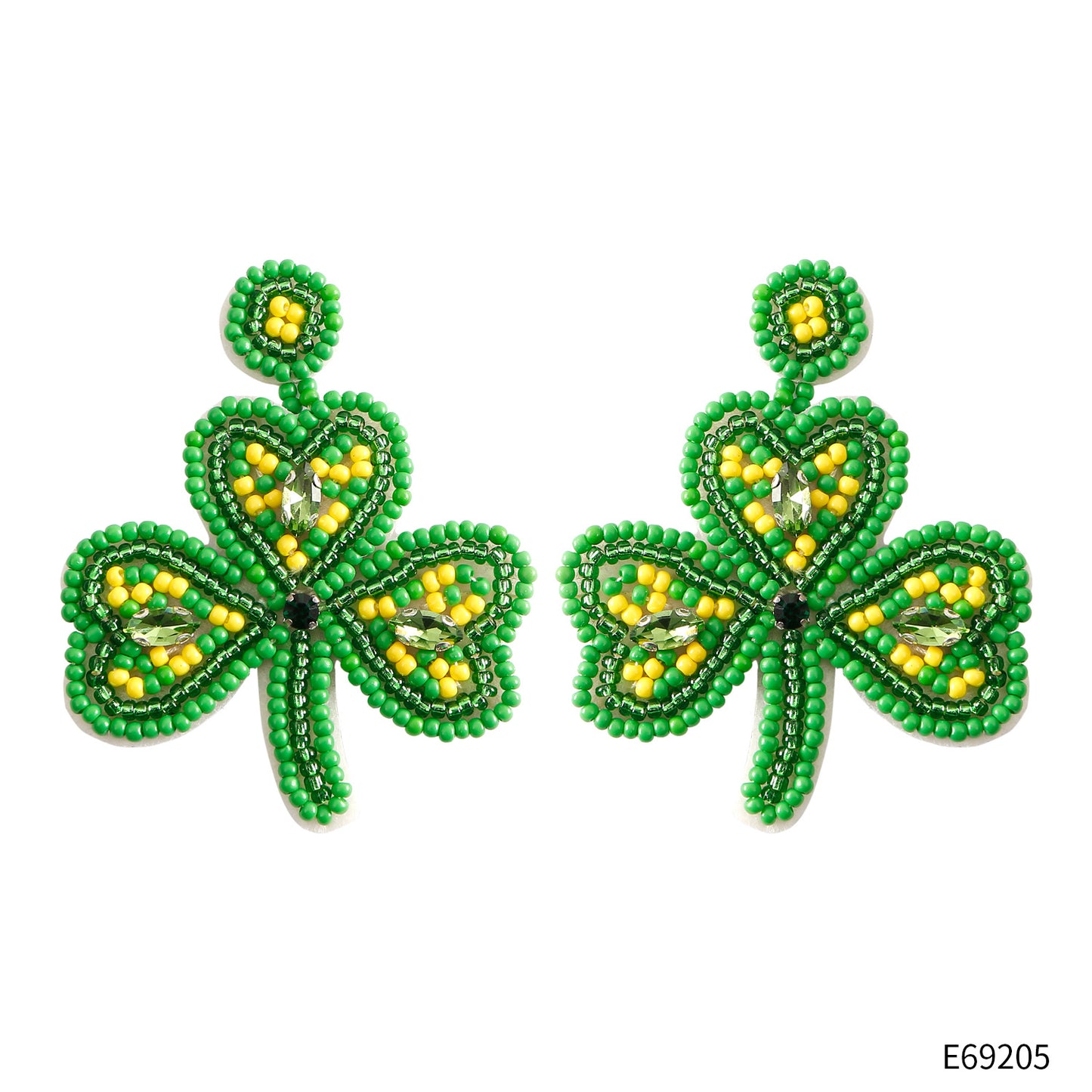 handmade clover perler beaded earrings, mini perler bead earrings, cute perler bead earrings, beaded dangle earrings, patterns beaded earrings, handmade beaded earrings, boho beaded earrings, green beaded earrings