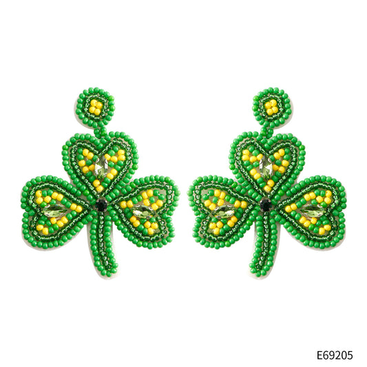 handmade clover perler beaded earrings, mini perler bead earrings, cute perler bead earrings, beaded dangle earrings, patterns beaded earrings, handmade beaded earrings, boho beaded earrings, green beaded earrings