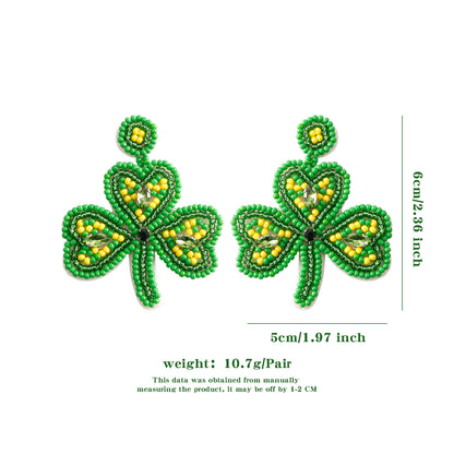 handmade clover perler beaded earrings, mini perler bead earrings, cute perler bead earrings, beaded dangle earrings, patterns beaded earrings, handmade beaded earrings, boho beaded earrings, green beaded earrings