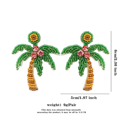 handmade coconut tree perler beaded earrings, mini perler bead earrings, cute perler bead earrings, beaded dangle earrings, patterns beaded earrings, handmade beaded earrings, boho beaded earrings, green beaded earrings