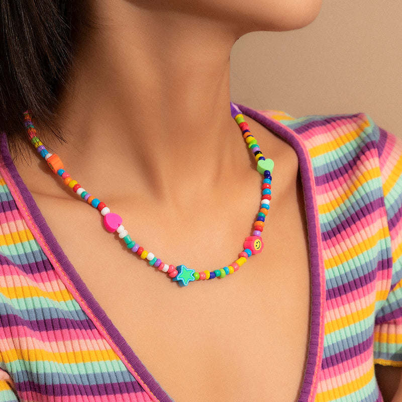 handmade colorful candy beaded choker necklace, colorful beaded necklace, seed bead necklace, bead necklace women’s, vintage beaded necklace, handmade beaded necklaces