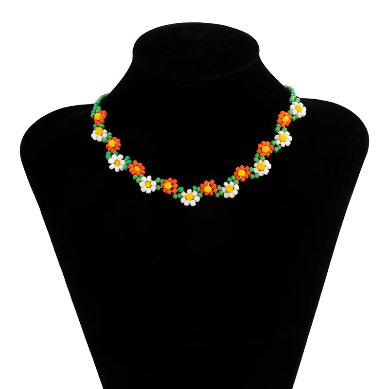 handmade cute flower beaded choker necklace, beaded flower necklace, colorful beaded necklace, seed bead necklace, bead necklace women’s, vintage beaded necklace, handmade beaded necklaces