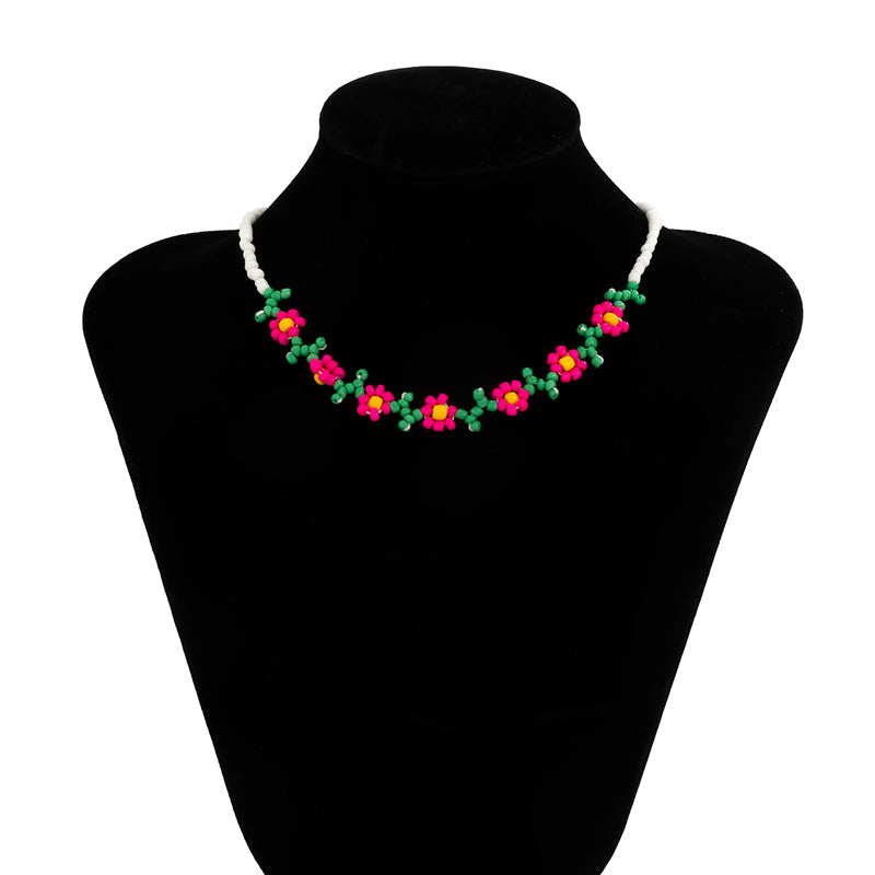 handmade cute flower beaded choker necklace, beaded flower necklace, colorful beaded necklace, seed bead necklace, bead necklace women’s, vintage beaded necklace, handmade beaded necklaces