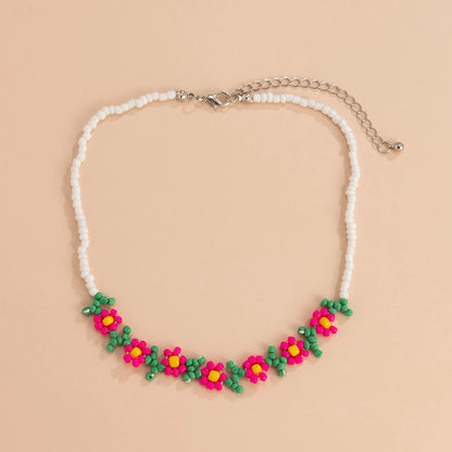 handmade cute flower beaded choker necklace, beaded flower necklace, colorful beaded necklace, seed bead necklace, bead necklace women’s, vintage beaded necklace, handmade beaded necklaces