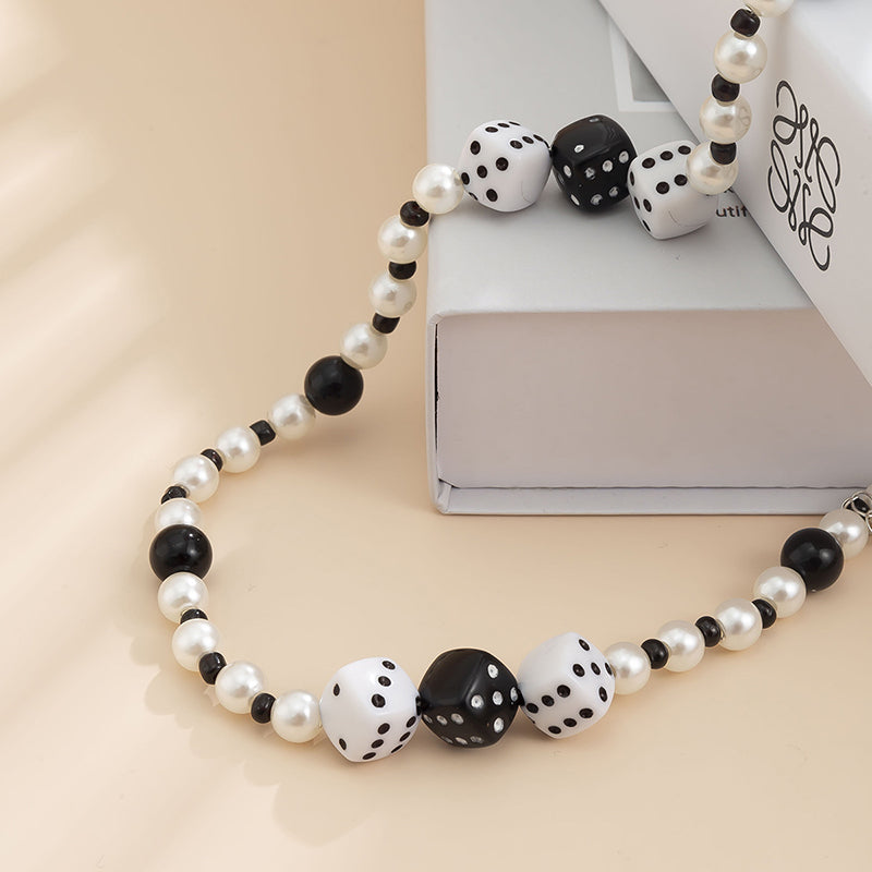 handmade dice beaded choker necklace, men’s beaded necklaces, faux pearl bead necklace, seed bead necklace, bead necklace women’s, handmade beaded necklaces, black bead necklace