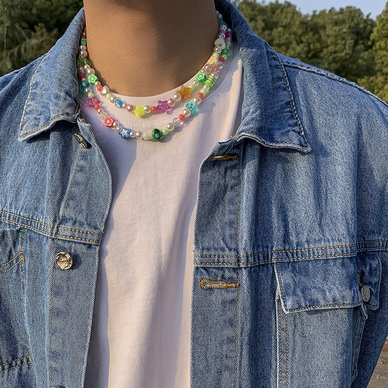 handmade double wrap colorful glass beaded choker necklace, men’s beaded necklaces, faux pearl bead necklace, colorful beaded necklace, bead necklace women’s, glass bead necklace, handmade necklaces