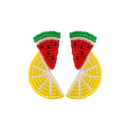 handmade fruits perler beaded earrings, mini perler bead earrings, cute perler bead earrings, beaded dangle earrings, patterns beaded earrings, handmade beaded earrings, boho beaded earrings