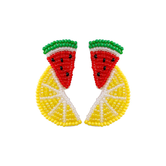 handmade fruits perler beaded earrings, mini perler bead earrings, cute perler bead earrings, beaded dangle earrings, patterns beaded earrings, handmade beaded earrings, boho beaded earrings