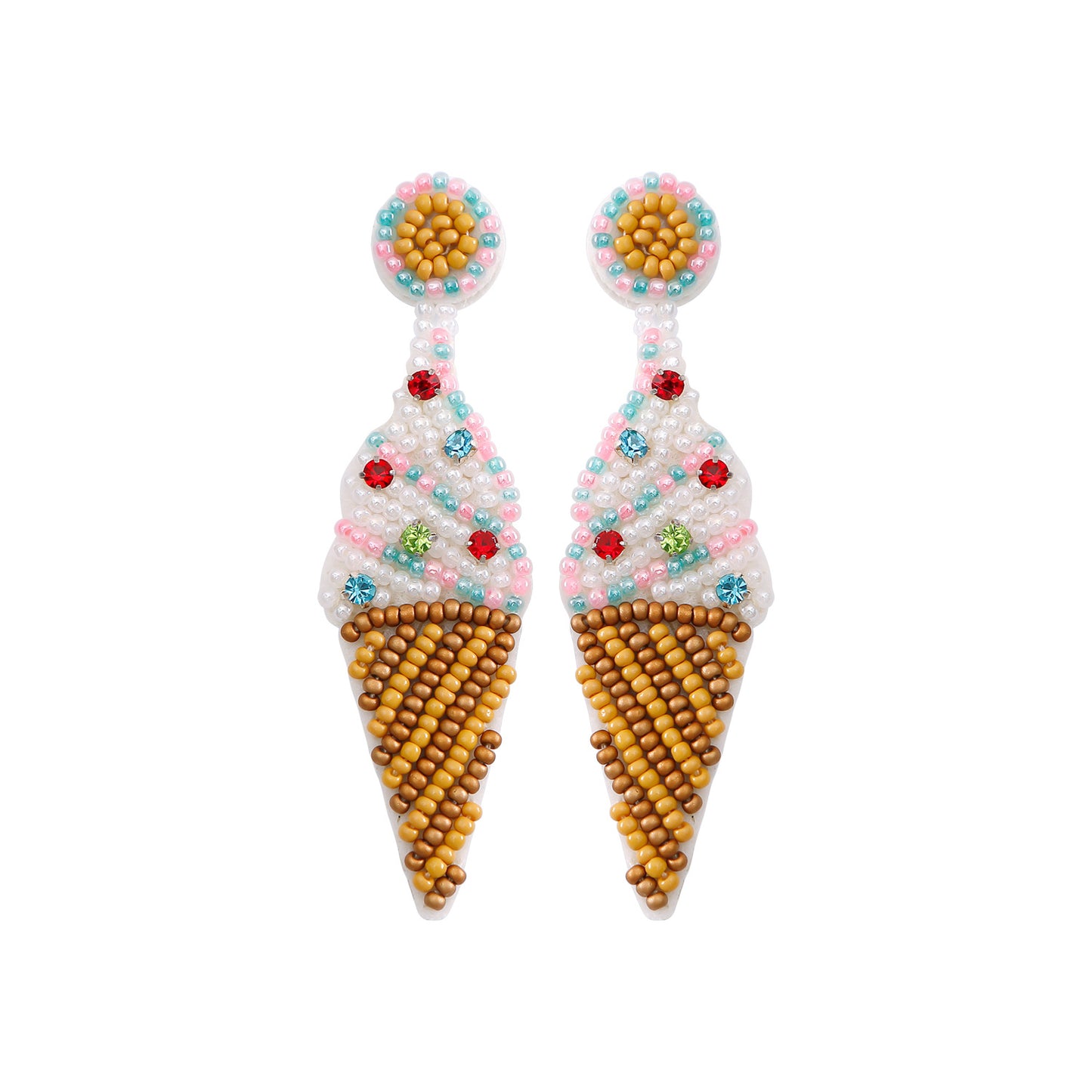 handmade ice cream perler beaded earrings, mini perler bead earrings, cute perler bead earrings, beaded dangle earrings, patterns beaded earrings, handmade beaded earrings, boho beaded earrings