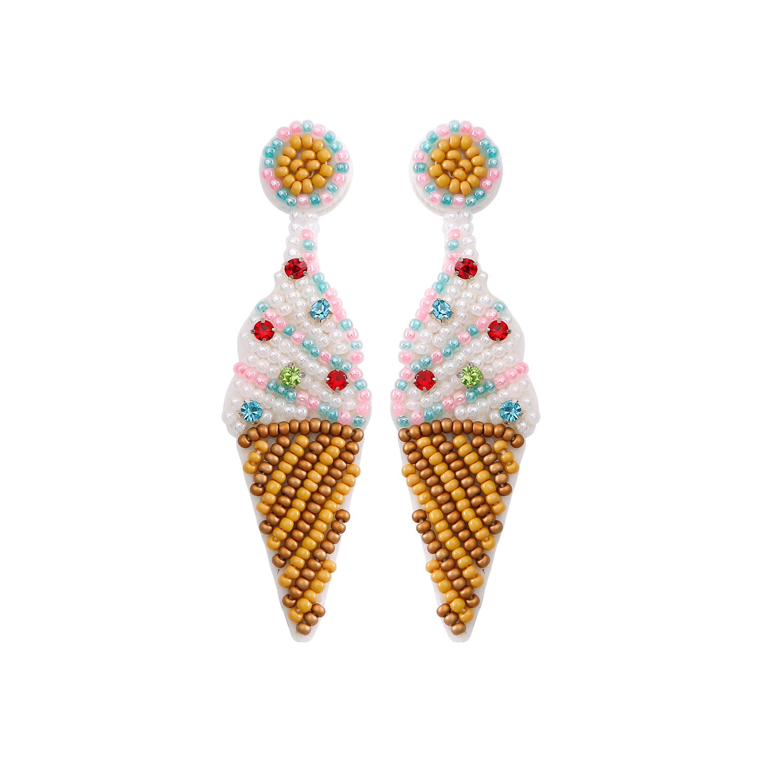 handmade ice cream perler beaded earrings, mini perler bead earrings, cute perler bead earrings, beaded dangle earrings, patterns beaded earrings, handmade beaded earrings, boho beaded earrings