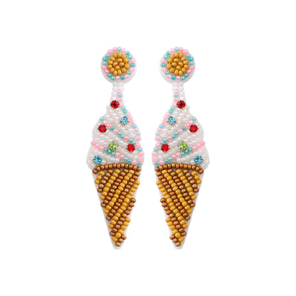 handmade ice cream perler beaded earrings, mini perler bead earrings, cute perler bead earrings, beaded dangle earrings, patterns beaded earrings, handmade beaded earrings, boho beaded earrings