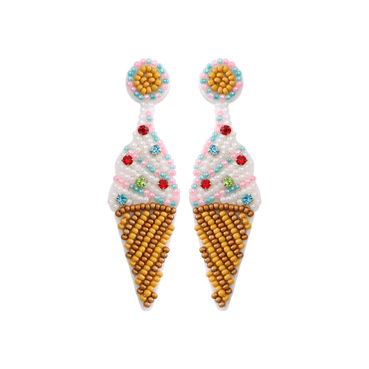 handmade ice cream perler beaded earrings, mini perler bead earrings, cute perler bead earrings, beaded dangle earrings, patterns beaded earrings, handmade beaded earrings, boho beaded earrings