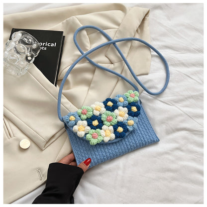 handmade knitted floral shoulder bag, knit crossbody bag, knitted beach bag, vintage knitting bag, small knitting bag, crochet knitting bag, handmade knitting bags