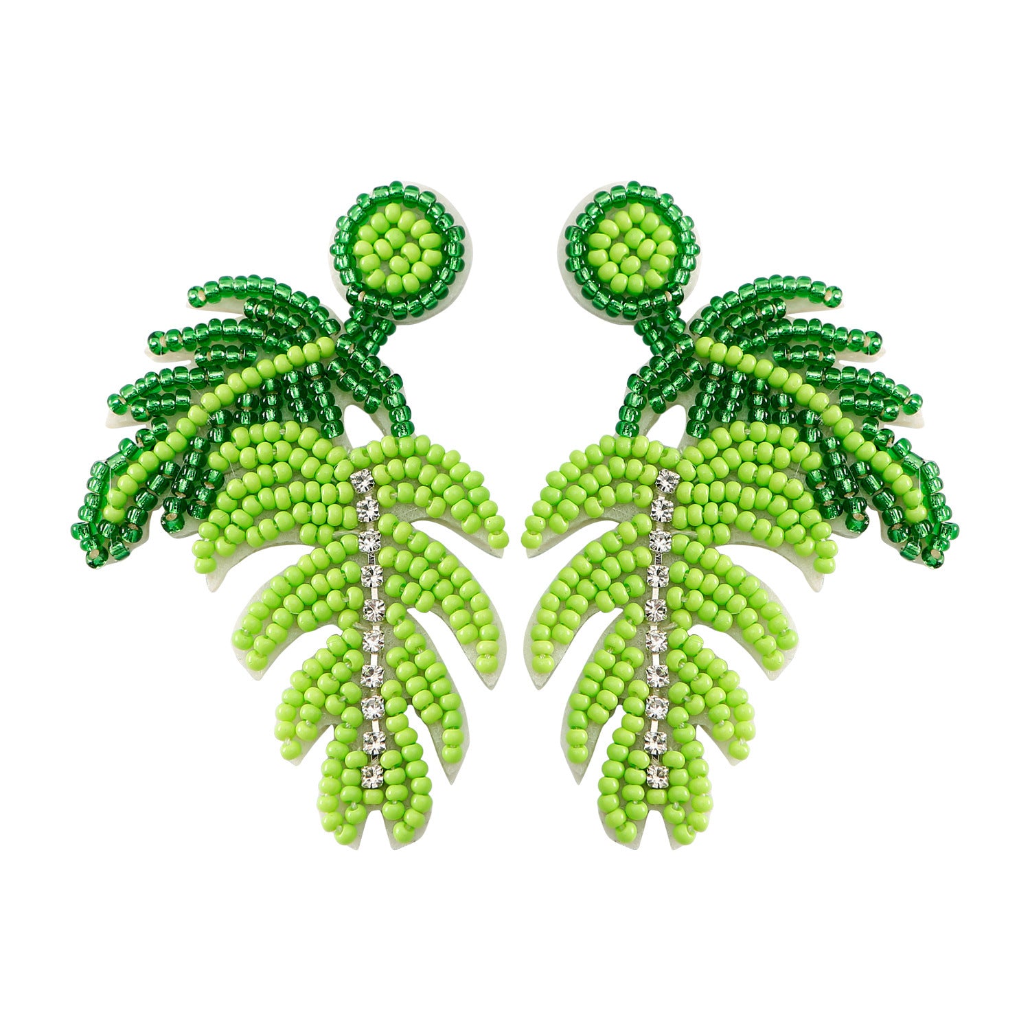 handmade leaf perler beaded earrings, mini perler bead earrings, cute perler bead earrings, beaded dangle earrings, patterns beaded earrings, handmade beaded earrings, boho beaded earrings, green beaded earrings