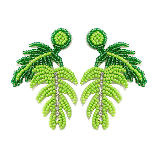 handmade leaf perler beaded earrings, mini perler bead earrings, cute perler bead earrings, beaded dangle earrings, patterns beaded earrings, handmade beaded earrings, boho beaded earrings, green beaded earrings