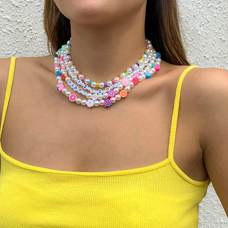 handmade multi wrap colorful fruits beaded choker necklace, faux pearl bead necklace, colorful beaded necklace, bead necklace women’s, glass bead necklace, handmade necklaces, beaded flower necklace, seed bead necklace