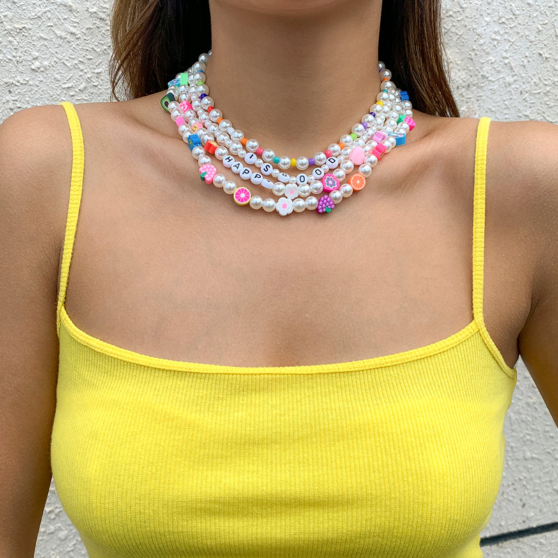 handmade multi wrap colorful fruits beaded choker necklace, faux pearl bead necklace, colorful beaded necklace, bead necklace women’s, glass bead necklace, handmade necklaces, beaded flower necklace, seed bead necklace