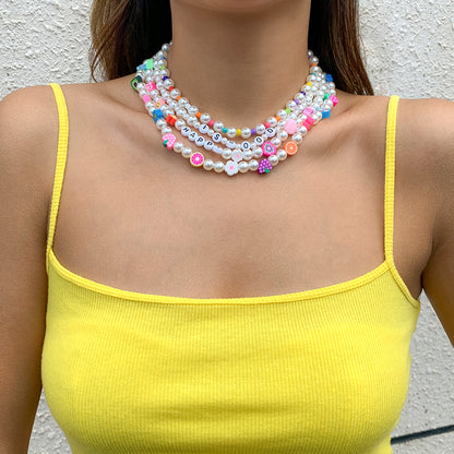 handmade multi wrap colorful fruits beaded choker necklace, faux pearl bead necklace, colorful beaded necklace, bead necklace women’s, glass bead necklace, handmade necklaces, beaded flower necklace, seed bead necklace