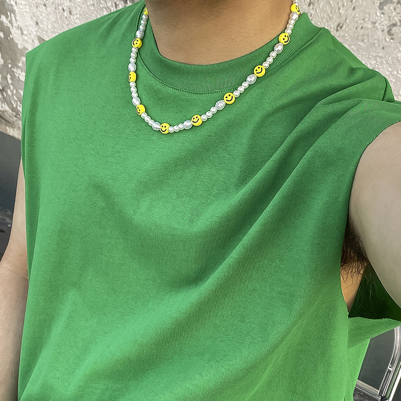 handmade smiling face beaded choker necklace, men’s beaded necklaces, faux pearl bead necklace, colorful beaded necklace, bead necklace women’s, handmade beaded necklaces