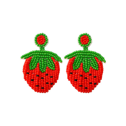 handmade strawberry perler beaded earrings, mini perler bead earrings, cute perler bead earrings, beaded dangle earrings, patterns beaded earrings, handmade beaded earrings, boho beaded earrings, red beaded earrings