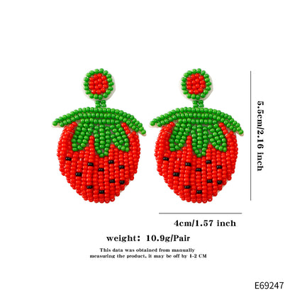 handmade strawberry perler beaded earrings, mini perler bead earrings, cute perler bead earrings, beaded dangle earrings, patterns beaded earrings, handmade beaded earrings, boho beaded earrings, red beaded earrings