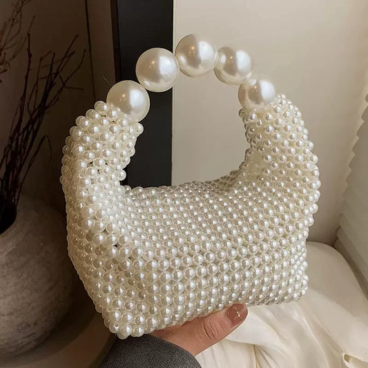 handmade vintage pearl beaded handbag, white beaded handbag, handmade beaded bags, vintage beaded bag, pearl beaded bag, small beaded bag, boston bag, pillow bag