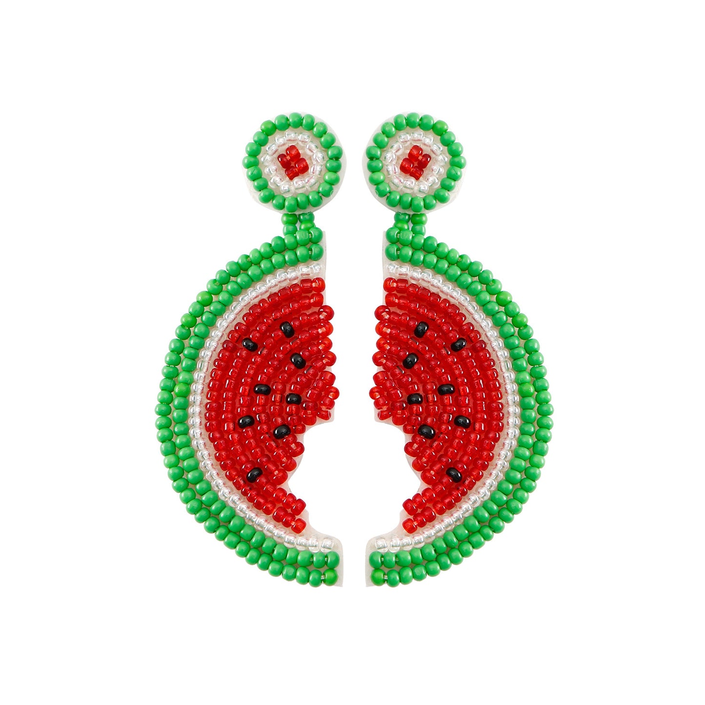 handmade watermelon perler beaded earrings, mini perler bead earrings, cute perler bead earrings, beaded dangle earrings, patterns beaded earrings, handmade beaded earrings, boho beaded earrings